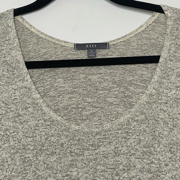 Gyft Long Sleeve Top Scoop Neck Drop Shoulder Sweater Gray Tan Lagenlook L - Picture 3 of 11